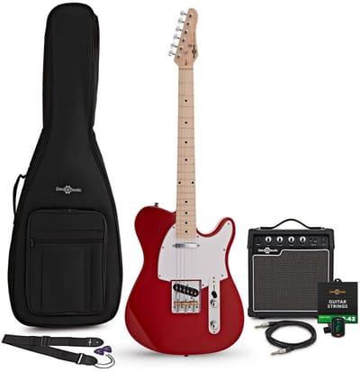 Knoxville elektrische gitaar rood, 10 W gitaarversterker & accessoirepakket