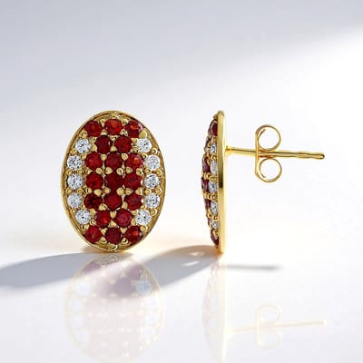 Cavill - Zilveren Oorbellen - 925 Sterling Zilver Verguld - Tanzania Robijn 1,496 ct - Zirkonen 0,817 ct - Elegante Ovale Oorbellen Voor Dames