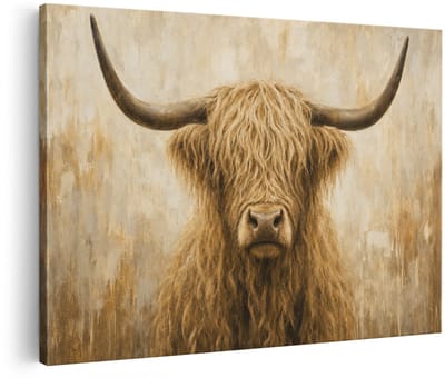 Artaza Canvas Schilderij Hooglander - Dierenhoofd - Kunst - 120x80 cm - Groot - Wanddecoratie Woonkamer - Schilderijen - Muurdecoratie