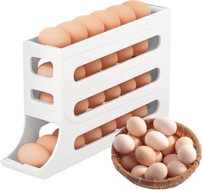 Ruimtebesparende eierhouder voor koelkast met automatische rolfunctie, 4-laags eierdispenser en eierorganizer voor optimaal gebruik van je koelkastruimte