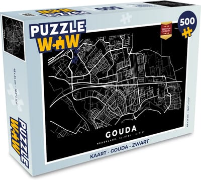 Puzzel Kaart - Gouda - Zwart - Legpuzzel - Puzzel 500 stukjes