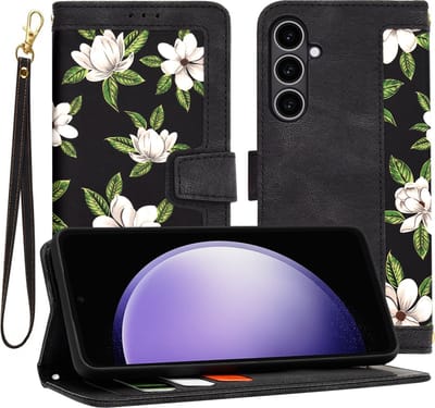 Hoesje geschikt voor Samsung Galaxy S23 FE - Techsuit FlipCraft Book Wallet Case met koord - Flowers of the Dawn