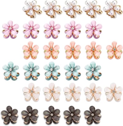 SnelShoppen - 30 Stuks Bloemen Haarclips - Kleine Bloemen Haarklem - Decoratieve Haarklemmen voor Dames - Perfect voor Bruiloft, Feest, en Dagelijks G