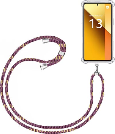 Telefoonkoord + Hoesje Geschikt voor Xiaomi Redmi Note 13 4G - Lengte Verstelbaar - Telefoonketting - Shock Proof Case - Paars