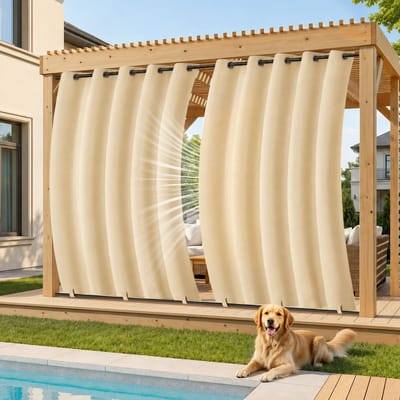 MUPOO Buitengordijn Waterdicht & Windbestendig - Met Onder Fixatie tegen Wind - Verduisterend & UV Werend - Outdoor Gordijnen voor Terras, Veranda & Pergola - 132x244 cm - Beige - 1 Stuk (Rideau Extérieur Imperméable)