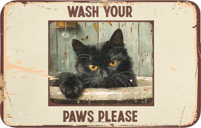 WC mat 80x50 cm - Antislip - Vintage - Kat - Quotes - Wash your paws please - Spreuken - Toiletmat - Vloermat - Douchemat - Toilet tapijt - Toiletmatten