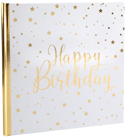 Gastenboek/fotoalbum Happy Birthday White and Gold - verjaardag - gastenboek - happy birthday - goud - VIP - 21 - 16 - 100