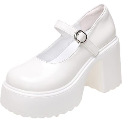 Mode Witte Platform Pompen voor Vrouwen Super Hoge Hakken Gesp Mary Jane Schoenen Vrouw Goth Dikke Hakken Feestschoenen Dames 35 beige