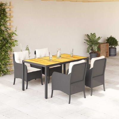 vidaXL - 5-delige - Tuinset - met - kussens - poly - rattan - zwart