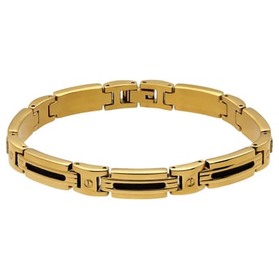 Lucardi - Heren Stainless steel goldplated herenschakelarmband - Armband - Staal - Goudkleurig - 21 cm