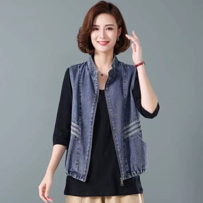 Gilet en jean pour femme, printemps été, grandes poches, sans manches, veste ample XXXL bleu