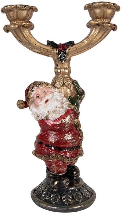 Clayre & Eef Kandelaar Kerstman 17x10x28 cm Goudkleurig Kunststof