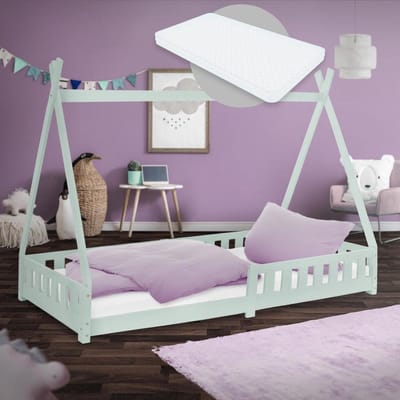 Kinderbed Tipi - Huisbed Speelbed - Avontuurlijk Slapen - Massief Grenenhout - 90 x 200 cm - Mint
