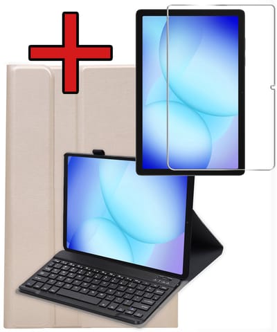 Hoes - Geschikt voor Samsung Galaxy Tab A11 Plus - Met Screenprotector - Toetsenbord Case - Keyboard Book Cover - Hoesje - Goud