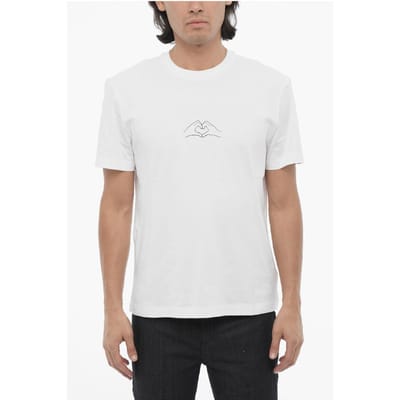 Slim Fit T-shirt met ronde hals en hartjesprint in wit
