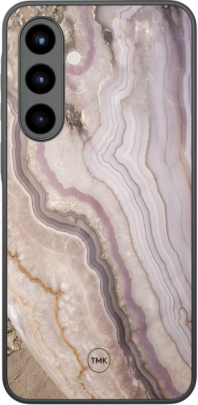 Hoesje geschikt voor Samsung Galaxy A57 - Blush marble - Blauw - TPU luxe case (glossy toplaag) - Vogel - Hardcase backcover zwart