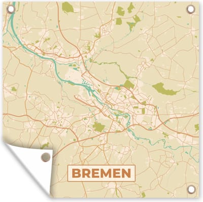 Tuin poster Plattegrond - Vintage - Bremen - Kaart - Stadskaart - 200x200 cm - Tuindoek