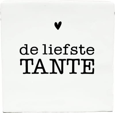 Snoes Spreuktegel – De liefste TANTE – Wit met Zwart – Inclusief Plakhaakje – Handgemaakt Spaans Keramiek 10x10 cm – Cadeau Tante – Persoonlijk Kado Familie