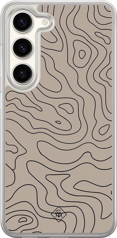 Casimoda® hoesje - Geschikt voor Samsung Galaxy S23 - Abstract Lines - 2-in-1 case - Schokbestendig - Geometrisch patroon - Verhoogde randen - Bruin/beige, Transparant