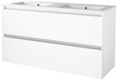 Basic-Line Start 46 Badkamermeubelset - 120 x 46 cm - Greeploos - 4 Lades - Keramische Wastafel - 2 Kraangaten - Ice White