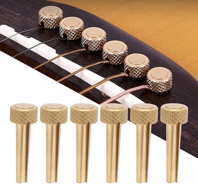 WK 6-delige Set Gitaar Brugpennen – Massief Messing/Pineapple-Head Kop – Duurzame Koperen Brugpinnen voor Akoestische Gitaar