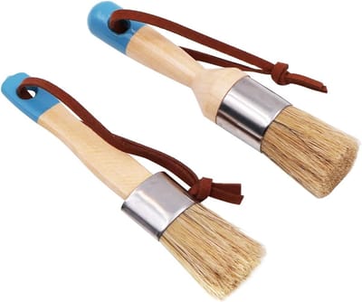 Set van 2 ronde krijtverfkwasten voor meubels, DIY schilderen en waxen, natuurlijke haren, stencils en verfaccessoires