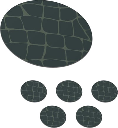 Onderzetters voor glazen - Rond - Krokodil - Reptielen - Patronen - Grijs - 10x10 cm - Glasonderzetters - 6 stuks
