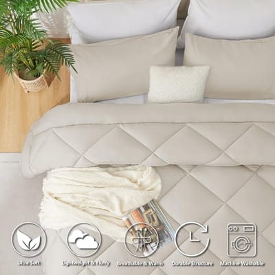 Famanu - Microvezel dekbed 240 x 260 cm, 300 g/m², superzacht, ademend, geschikt voor 4 seizoenen – Beige