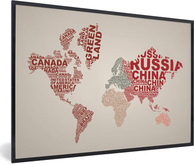 Poster in lijst - Fotolijst 90x60 cm - Posters - Wereldkaart - Letters - Kleuren - Posterlijst zwart - Decoratie - Wanddecoratie woonkamer - Muurdecoratie slaapkamer