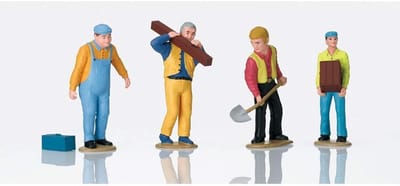 Figuurset Werker - Arbeiders Figuren - Modelbouw Decoratie - Vierdelige Set - 1:225 Schaal - Kleurrijk