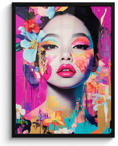 Poster in lijst - Fotolijst 50x70 cm - Posters - Vrouw - Portret - Abstract - Paars - Posterlijst zwart - Decoratie - Wanddecoratie woonkamer - Muurdecoratie slaapkamer