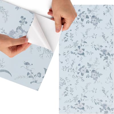 Tulup Meubelfolie - Bloemenpatroon Meubelfolie - 75x150 cm - Blauw Meubelfolie - Plakfolie Meubels - Rustiek Meubelfolie - Decoratiefolie Zelfklevend - Slaapkamer decoratie - Bloemen en planten