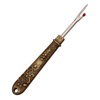 Goudkleurig tornmesje vintage stijl met metalen handgreep en sierlijk bloemen patroon - draagbaar naai hulpmiddel met beschermdopje voor loshalen van steken en naden - tornmesjes