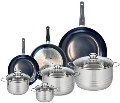 Set van 3 Kookpannen 20, 24 en 32 cm en 4 braadpannen 12, 14, 20 en 24 cm Elo Prima Glanzend