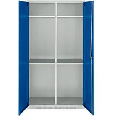 Schäfer Shop Genius multifunctionele kast FS, modulair, afzonderlijk uittrekbaar, tussenschot, 4 legborden, tot 450 kg, B 1055 x D 520 x H 1950 mm, lichtgrijs/gentiaanblauw
