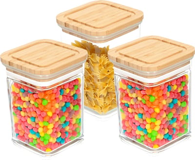 Bambou & Co keuken voorraadpot - 3x - 0.8L - kunststof/bamboe - met luchtdichte deksel