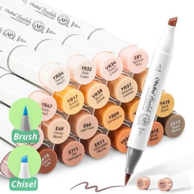 Ohuhu - Honolulu Brush & Chisel - Alcohol Art Markers - 24 Skin Tone kleuren