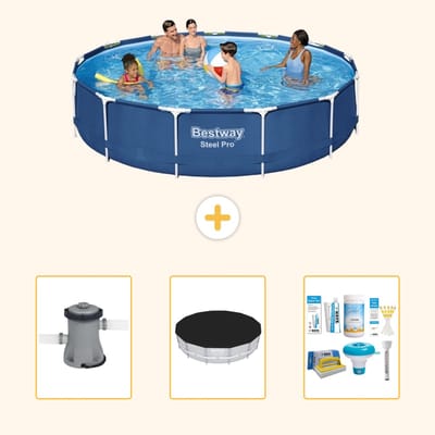 Bestway Rond Steel Pro Zwembad - 396 x 84 cm - Blauw - Inclusief Pomp - Afdekzeil - Onderhoudspakket - 4-delig