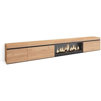 Skraut Home TV-Meubel, Lowboard, 317x35x45cm, Elektrische haard XXL, Eiken