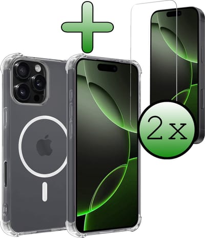 Hoesje Met 2x Screenprotector - Geschikt voor Apple iPhone 16 Pro - Magsafe Compatible - Sterk & Shockproof - Back Cover - Shock Proof Case - Telefoon Hoes - Transparant