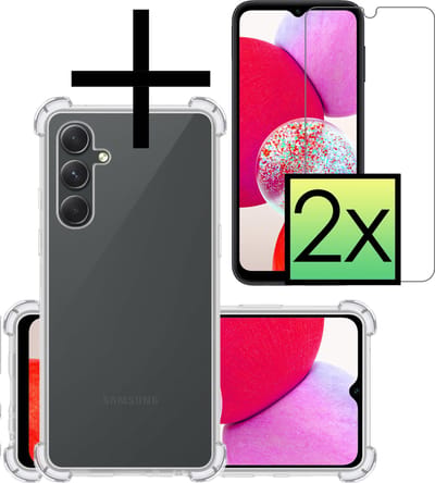 Hoesje - Met Screenprotector - 2 Stuks - Geschikt voor Samsung Galaxy A14 - Sterk & Shockproof - Siliconen Case - Back Cover - Telefoon Hoes - Shock Proof - Transparant