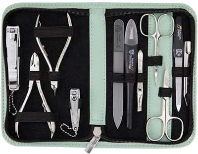 10-delige manicure set in mint kunstleer voor perfecte hand- en voetverzorging