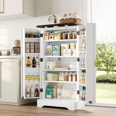 DESMIU Keukenkast - Met Led Sensorverlichting En Verstelbare Planken - Voor Keuken Eetkamer En Woonkamer - MDF - 120x60,5x40 Cm - Wit