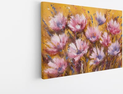 Saammp Canvas Schilderij - Kleurrijke Roze Bloemen - Natuur - Abstract - 30x20 - Foto op canvas - Wanddecoratie - Muurdecoratie Woonkamer - Kantoor Decoratie