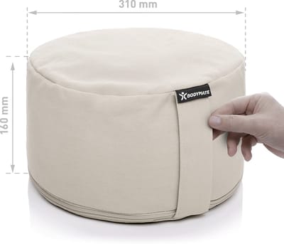 Yoga Kussen, rond, 31 cm diameter, 16 cm hoog, beige, met vulling van boekweit-spelt, machinewasbare overtrek van 100% extra dik katoen, meditatiekussen, zitkussen