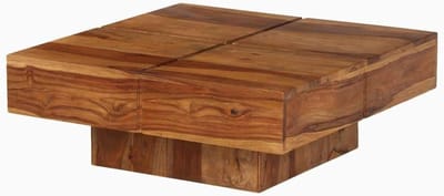 Vintage Salontafel - Robuuste Bijzettafel - Woonkamer Inrichten - Massief Acaciahout Design - 80 x 80 cm - Bruin