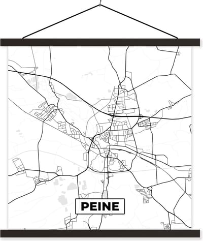 Posterhanger incl. Poster 60x60 cm - Schoolplaat - Peine - Plattegrond - Kaart - Stadskaart - Textielposter - Zwarte latten - Stadskaart