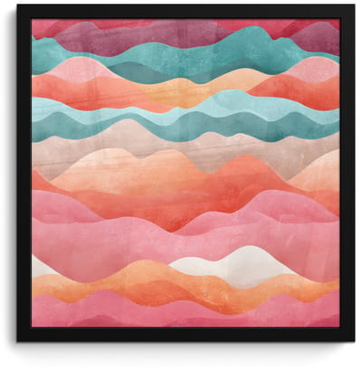 Poster in lijst - Fotolijst 40x40 cm - Posters - Golven - Kleurrijk - Abstract - Posterlijst zwart - Decoratie - Wanddecoratie woonkamer - Muurdecoratie slaapkamer