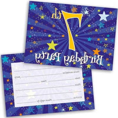 Feestuitnodigingen Kinderen - Uitnodigingen Verjaardag - Kinderfeestje Organiseren - Starburst Thema - 120 x 172 mm - Blauw