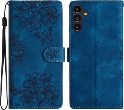 Coverup Hoesje - Geschikt voor Samsung Galaxy A16 5G Hoesje - Coverup Flowers & Butterflies Book Case - Donkerblauw